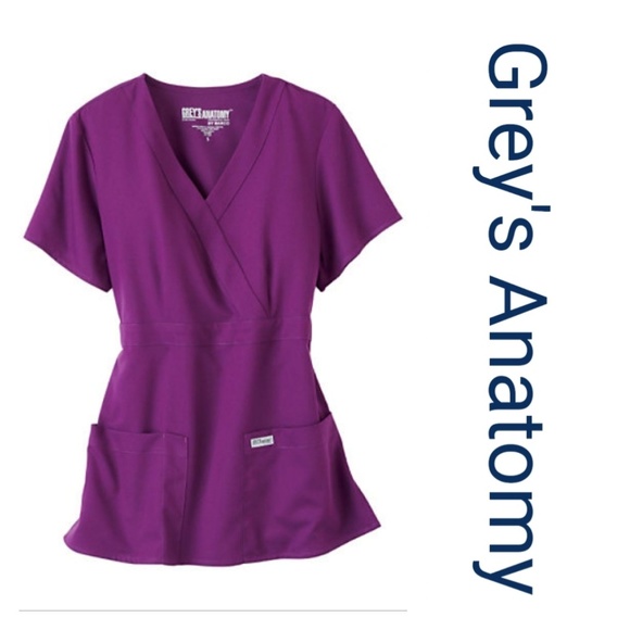 NWOT Grey's Anatomy 3 Pockets Mock Wrap Scrub Top - Picture 1 of 5